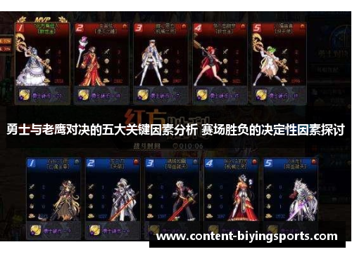勇士与老鹰对决的五大关键因素分析 赛场胜负的决定性因素探讨