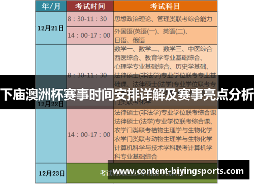 下庙澳洲杯赛事时间安排详解及赛事亮点分析 下庙澳洲杯赛事时间安排详解及赛事亮点分析